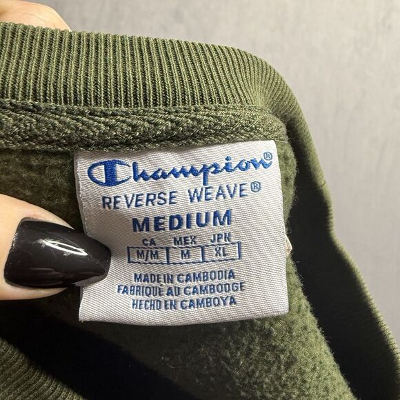 Champion Sweater Womens‎ Medium Reverse Weave Green Blank Crewneck Athleisure - Picture 8 of 9